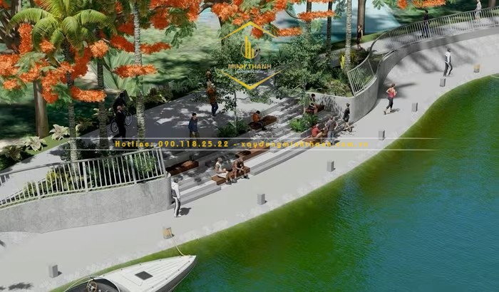 Phối cảnh dự án hồ điều hòa trung tâm kết hợp đường đi bộ ven hồ, trồng cây xanh, kênh dẫn nước ở phường Tây Nha Trang. (Ảnh: UBND tỉnh Khánh Hòa)